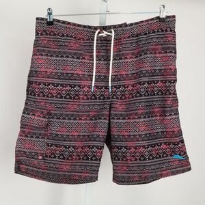 Tommy Bahama Board Shorts Men's Large Black Fair Isle Lined Elastic Waist